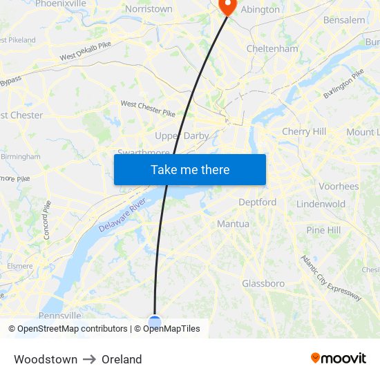 Woodstown to Oreland map