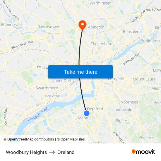 Woodbury Heights to Oreland map