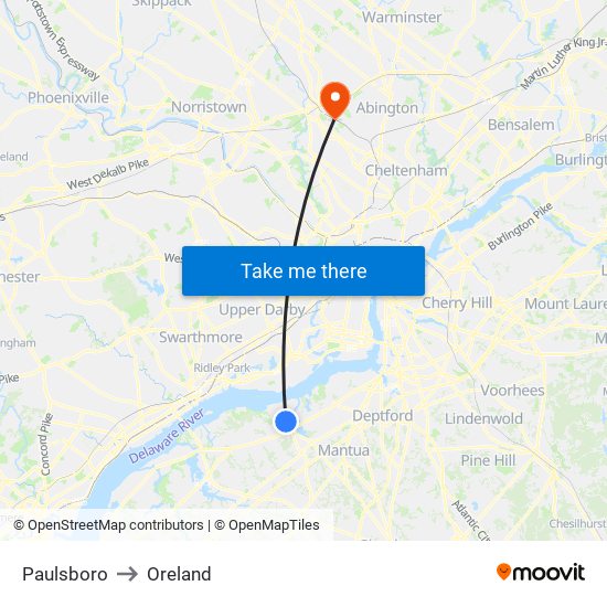 Paulsboro to Oreland map