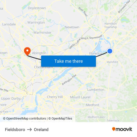 Fieldsboro to Oreland map