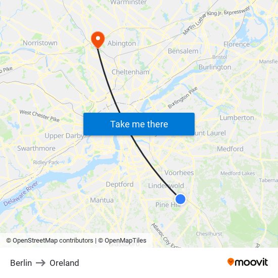 Berlin to Oreland map