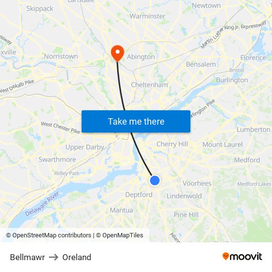 Bellmawr to Oreland map