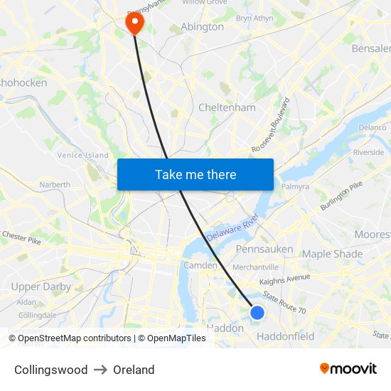 Collingswood to Oreland map