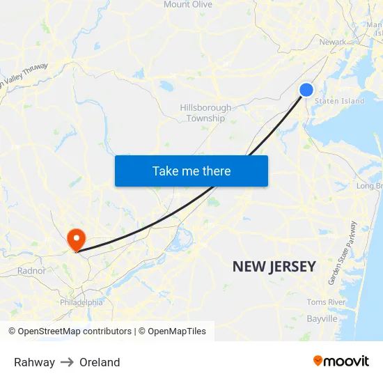 Rahway to Oreland map