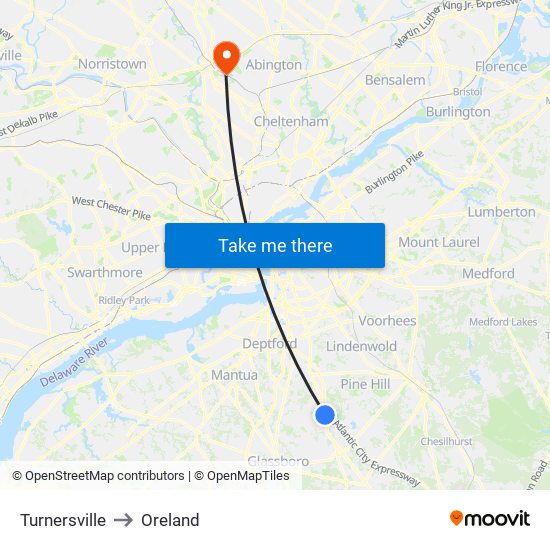 Turnersville to Oreland map