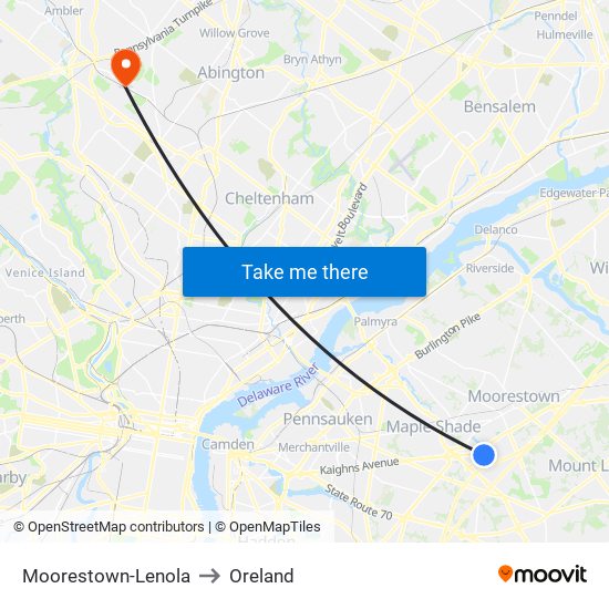 Moorestown-Lenola to Oreland map