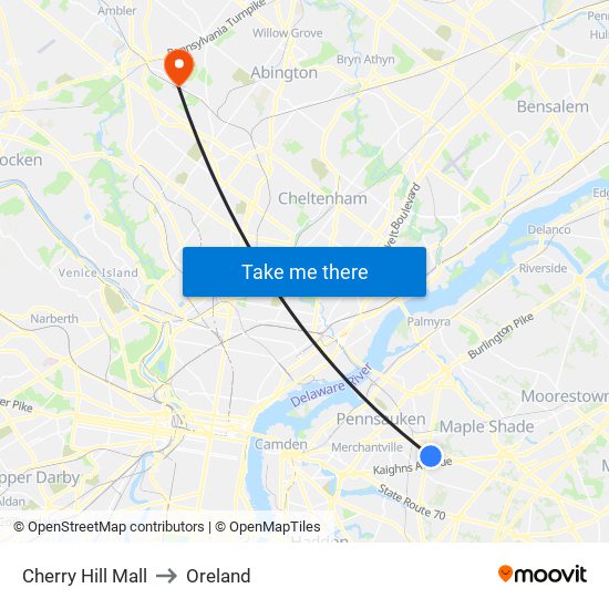 Cherry Hill Mall to Oreland map