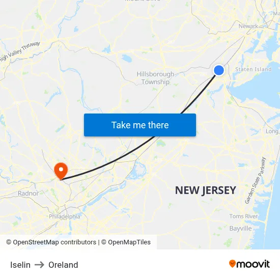 Iselin to Oreland map