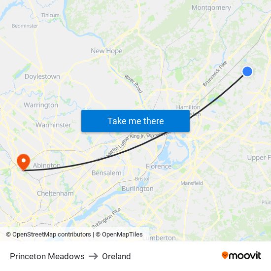 Princeton Meadows to Oreland map