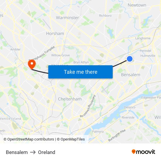 Bensalem to Oreland map