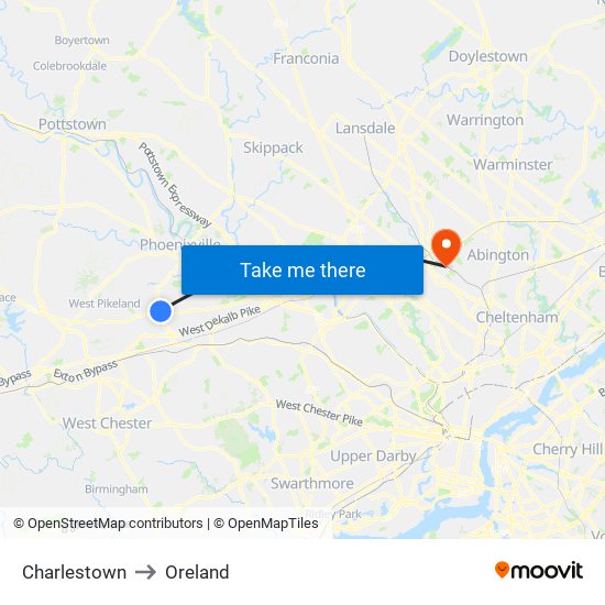 Charlestown to Oreland map