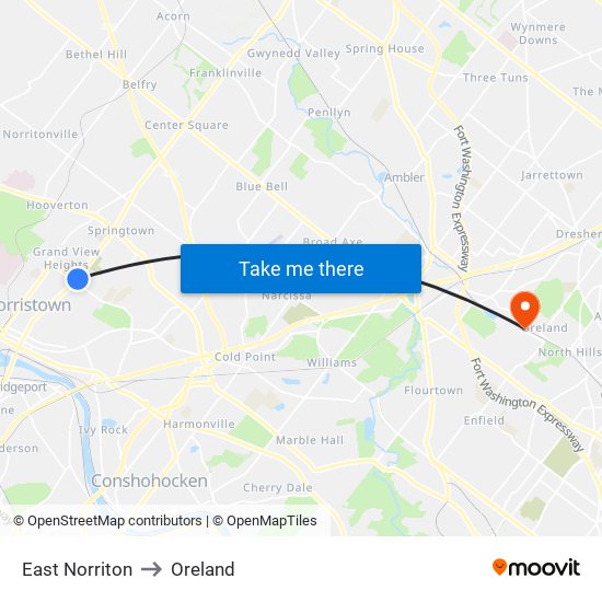 East Norriton to Oreland map