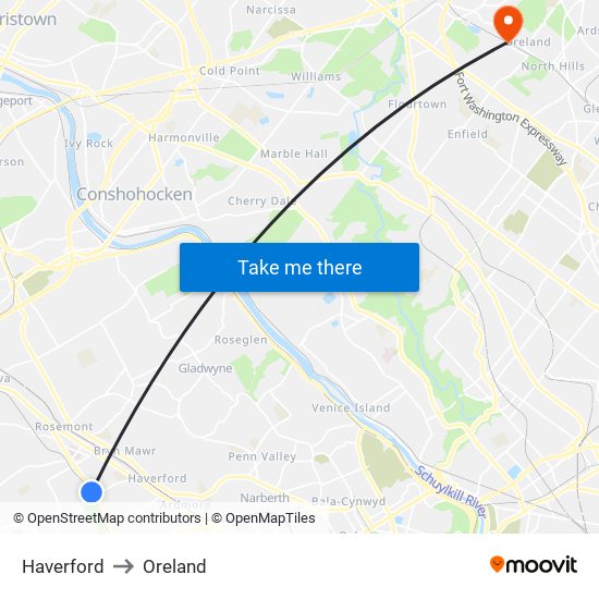 Haverford to Oreland map