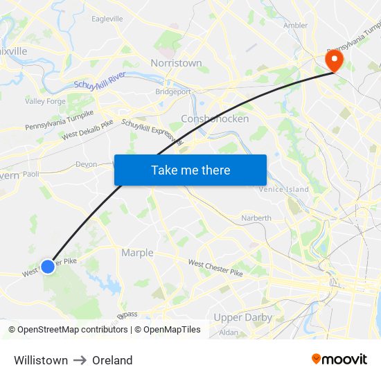 Willistown to Oreland map