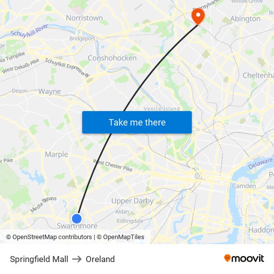 Springfield Mall to Oreland map