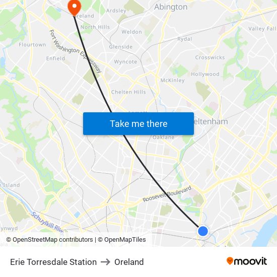 Erie Torresdale Station to Oreland map
