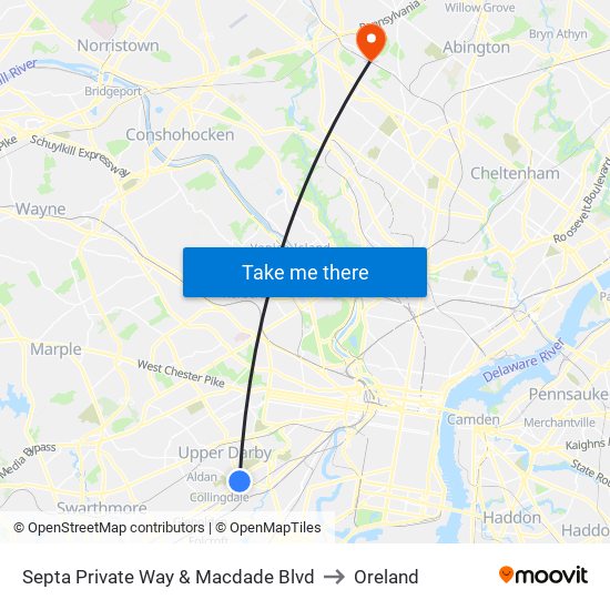 Septa Private Way & Macdade Blvd to Oreland map