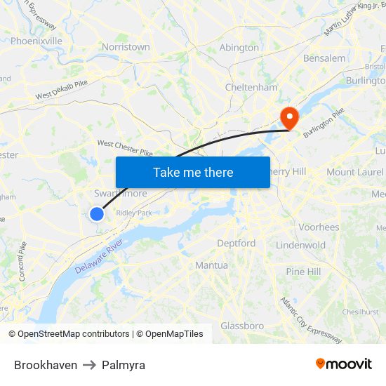 Brookhaven to Palmyra map