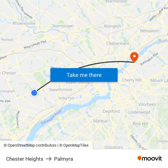 Chester Heights to Palmyra map