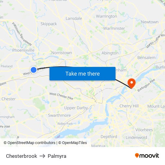 Chesterbrook to Palmyra map