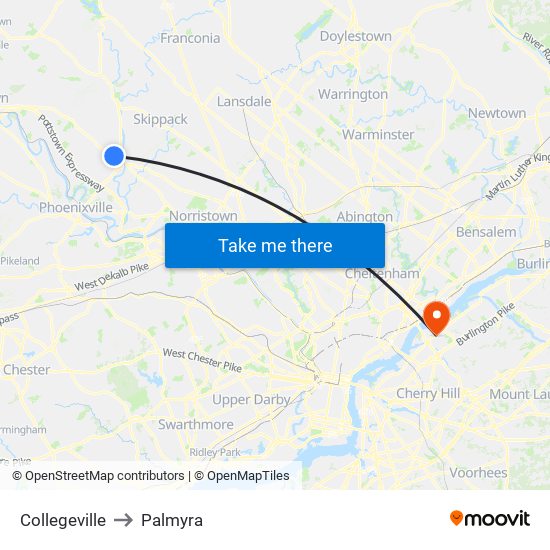Collegeville to Palmyra map