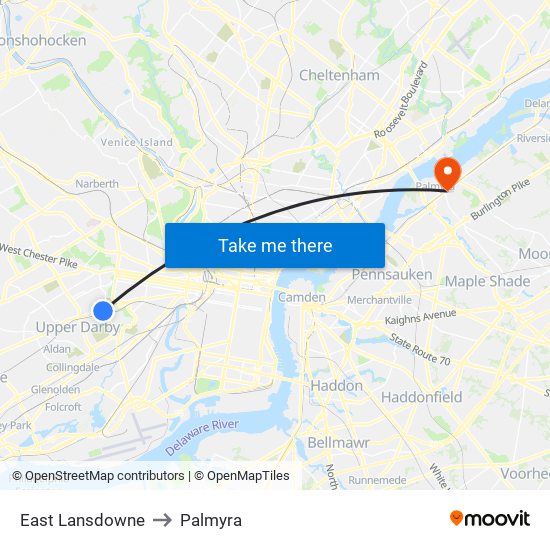 East Lansdowne to Palmyra map