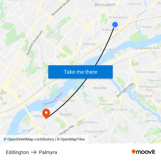 Eddington to Palmyra map