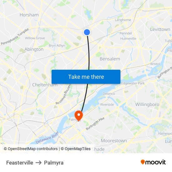 Feasterville to Palmyra map