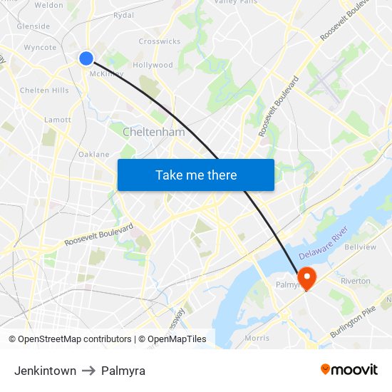 Jenkintown to Palmyra map