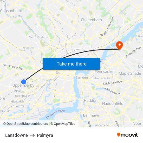 Lansdowne to Palmyra map