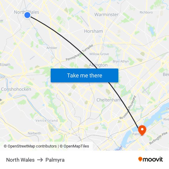 North Wales to Palmyra map