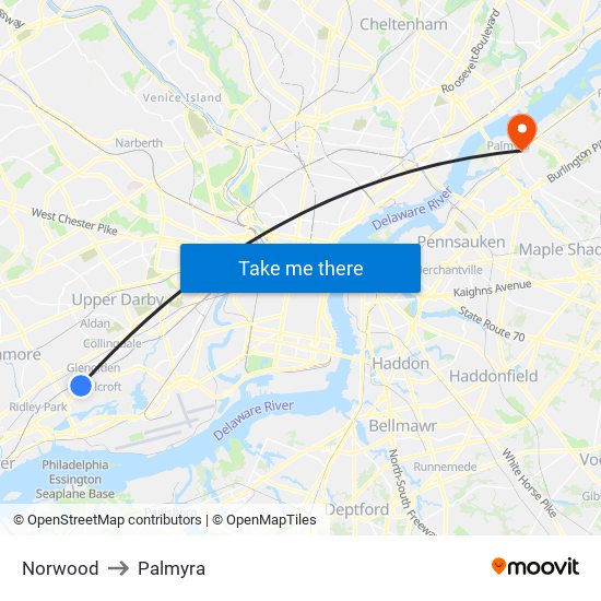Norwood to Palmyra map