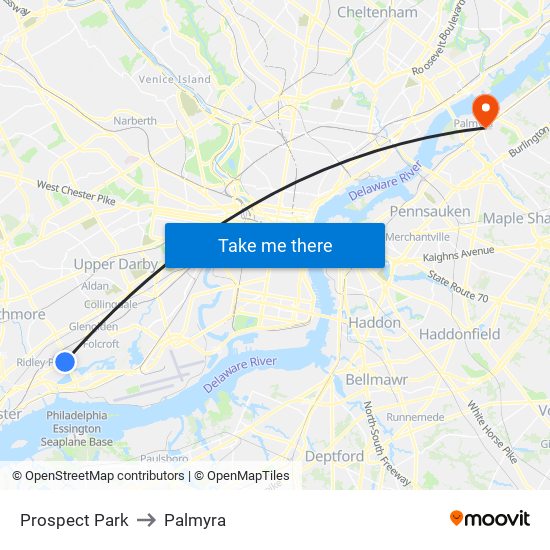 Prospect Park to Palmyra map