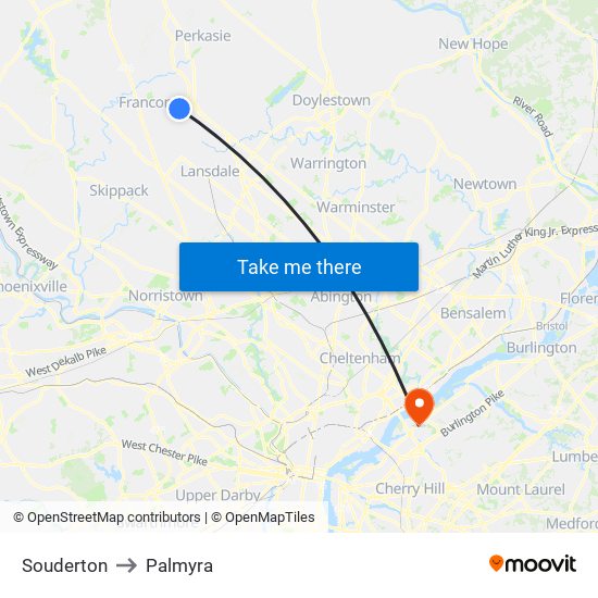Souderton to Palmyra map