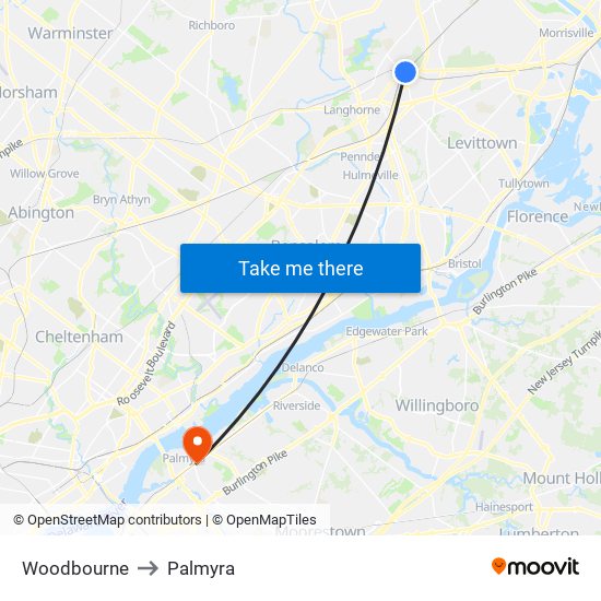 Woodbourne to Palmyra map