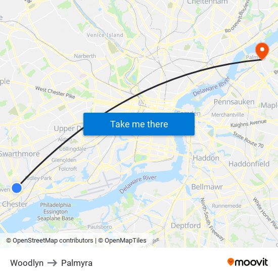 Woodlyn to Palmyra map