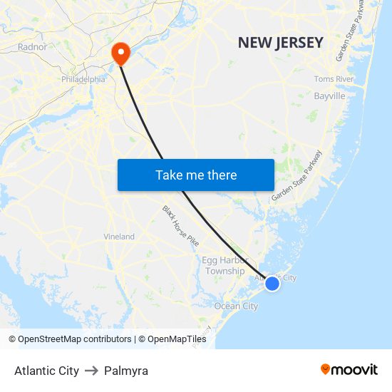 Atlantic City to Palmyra map