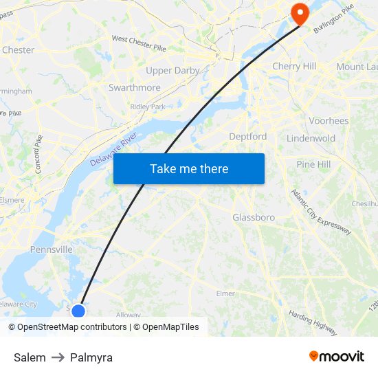 Salem to Palmyra map