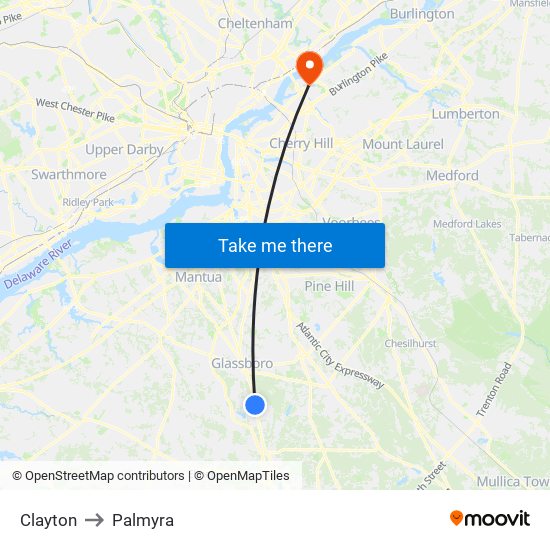 Clayton to Palmyra map