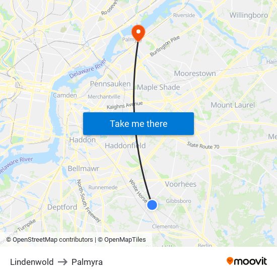 Lindenwold to Palmyra map