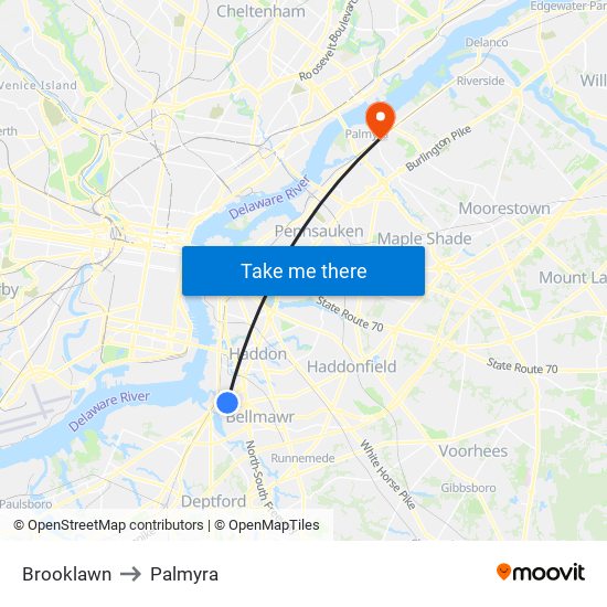 Brooklawn to Palmyra map