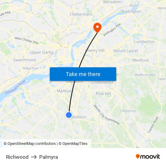 Richwood to Palmyra map