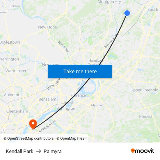Kendall Park to Palmyra map