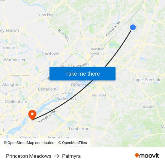 Princeton Meadows to Palmyra map