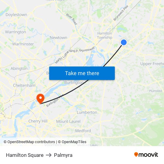 Hamilton Square to Palmyra map