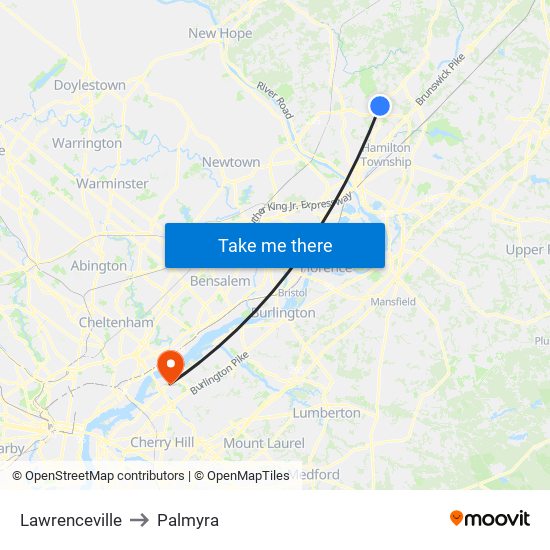 Lawrenceville to Palmyra map