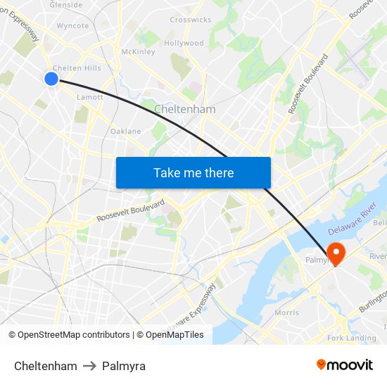 Cheltenham to Palmyra map