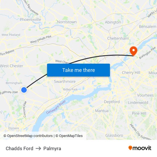 Chadds Ford to Palmyra map
