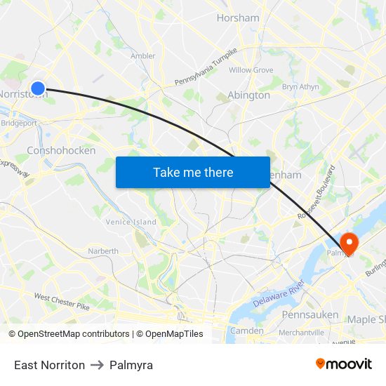 East Norriton to Palmyra map