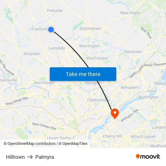 Hilltown to Palmyra map